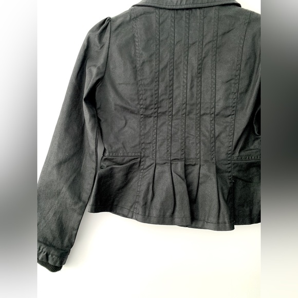 ❗️CLEAROUT❗️ LIKE-NEW! ONLY VINTAGE coated denim puff sleeve ROCK GLAM BLAZER - Picture 5 of 8